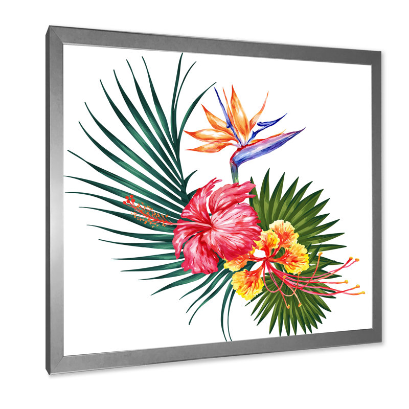 Fleurs exotiques colorées II - sur, H 16 po x l 16 po x P 1 po, Toile argentée avec cadre photo