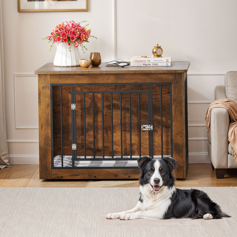 Wooden Dog Crate, Brown, 32.2" H x 43.7" W x 29.1" D