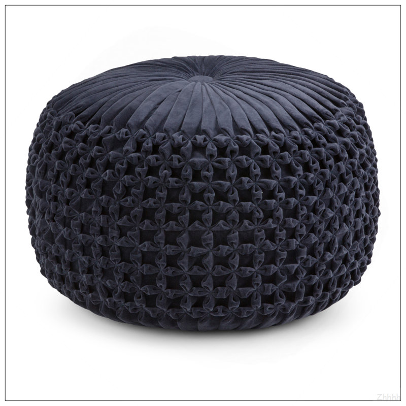 Pouf rond en velours bleu marine Renee, Tissu marine