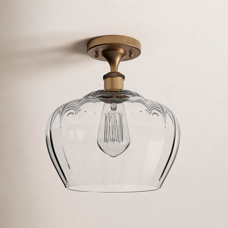 Renee Glass Semi Flush Mount, Clear, Brushed Brass, Bulb Not Included