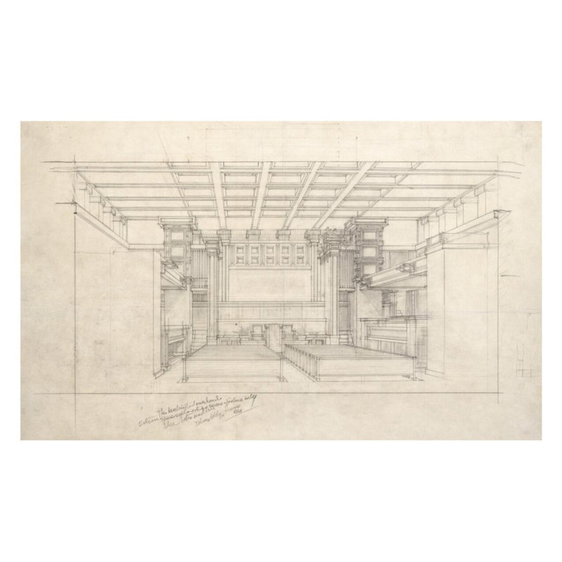 «Unity Temple Oak Park IL» par Frank Lloyd Wright - Estampe numérique, H 22 po x l 28 po