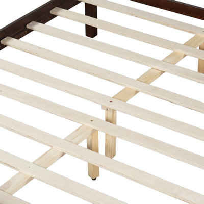 Grand lit à panneau plat avec tête et pied de lit, lit plateforme minimaliste moderne avec finition grain de bois, style Shaker et style campagnard
