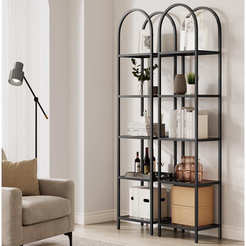 Adrianne 72.2'' H x 15.7'' W Steel Etagere Bookcase, Black