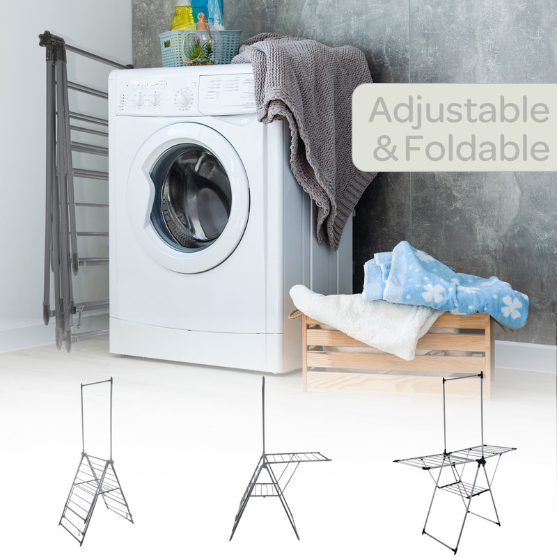 Séchoir à linge Home-Complet - Séchoir à linge à 2 niveaux avec 24 rampes de séchage, barre de suspension et 2 ailes réglables en hauteur - Séchoir pliable intérieur / extérieur