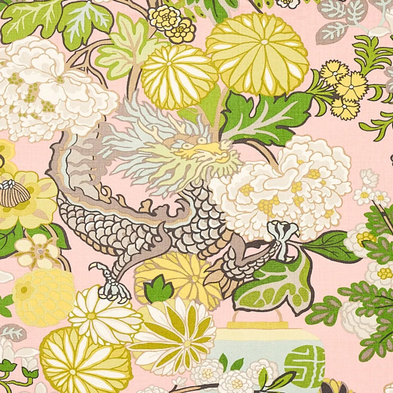 Chiang Mai Dragon Fabric, Blush