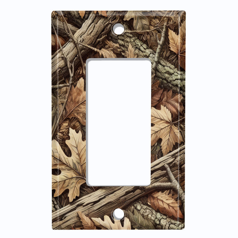 Couvercle de plaque d'interrupteur en métal standard 1 bande GFI Rocker - Rustic Camo Foliage, #5 Single GFI / Rocker
