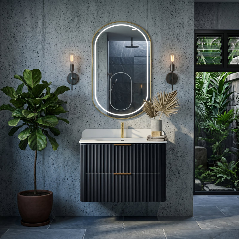 Meuble-lavabo suspendu de 76 cm (30 po) avec lavabo monobloc et fini noir mat