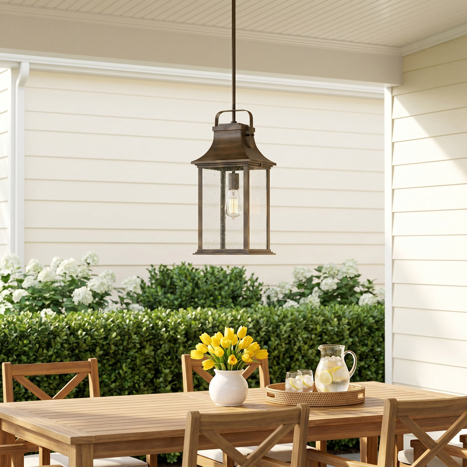 Sereia Seeded Outdoor Hanging Lantern, Bronze