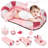 Baby Tummy Time Floor Seat Mat W/ 5 Engaging Toys, 28" Baby Gym Play Mat W/ Seated Support For Early Sitting, Soft & No-slip For Newborn Infant Essentials Development As New Mother Gifts