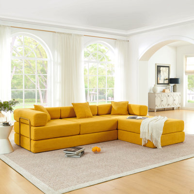 Canapé modulaire de 108 po avec méridienne en forme de L, méridienne désossée à assise profonde, canapés à compression en éponge sans assemblage requis, canapé-lit pliant moderne avec dossier amovible
