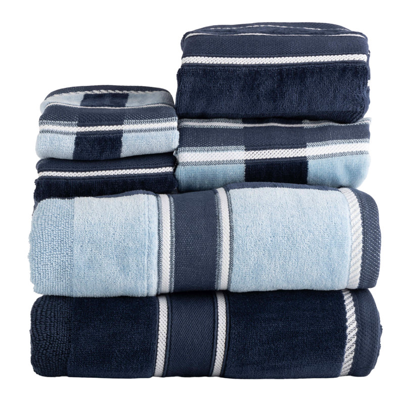 6-Piece Towel Set - Absorbent Cotton Bathroom Accessories with Bath Towels, Hand Towels, and Wash Cloths - Solid and Striped Towels by Lavish Home