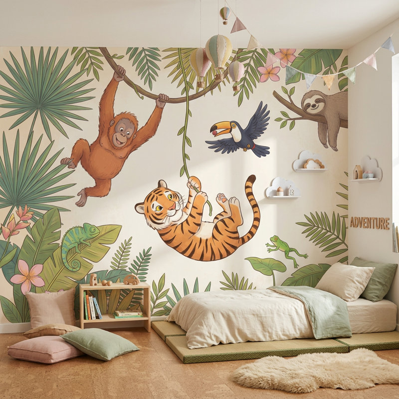 Papier peint jungle tropicale, 100 po x 96 po, Texturé non collé