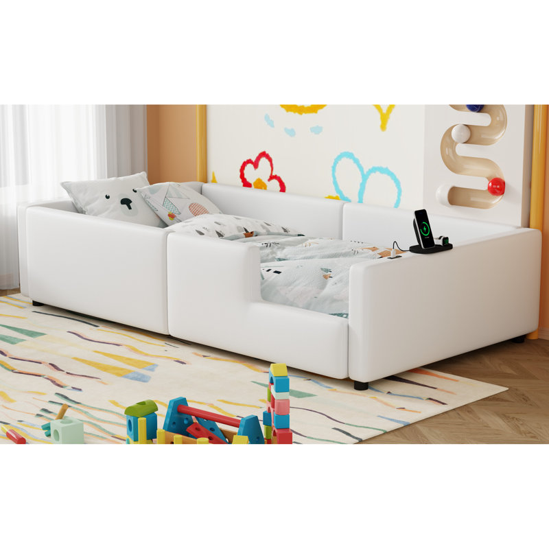 Lit plateforme tapissier simple confortable avec garde-corps et charge élevée - blanc