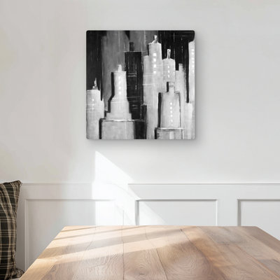 Abstract Black and White Cityscape - Metal Print for Home Decor