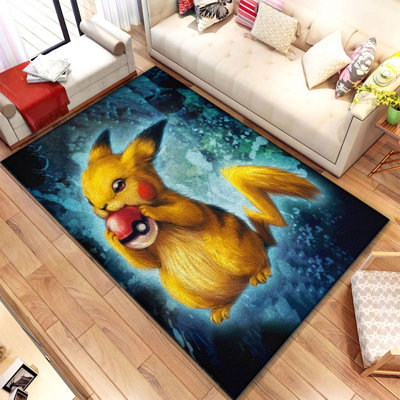 Tapis bleu / jaune en polyester tissé à la main