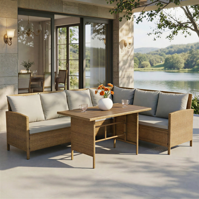 Alia Outdoor Rattan Sofa & Polywood Table Set