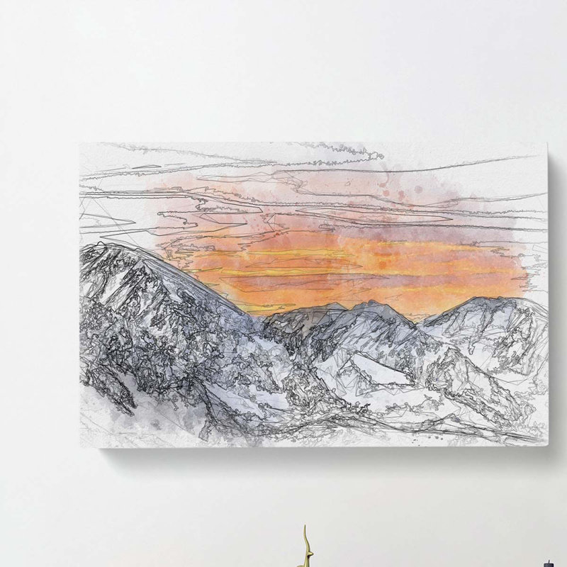 Snowy Mountain Under the Sun in Abstract - Wrapped Canvas Drawing - Wrapped Canvas, 60cm H x 91cm W x 3cm D