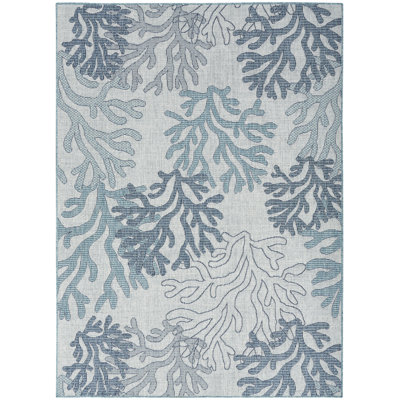 Tapis bleu / gris en polypropylène tissé à la machine Rectangle Alna