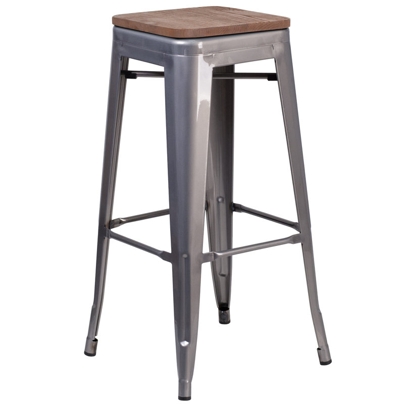 Tabouret de bar 30 po en métal enduit transparent, Gris, 1, Tabouret de bar (assise de 30 po de hauteur)