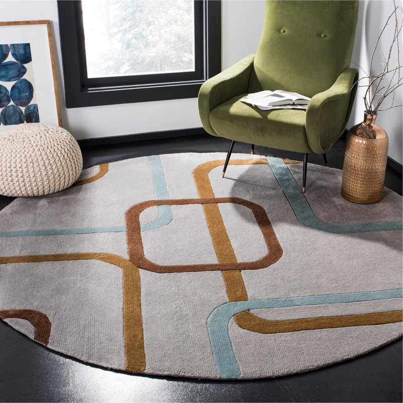 Tapis géométrique touffeté à la main Canobbio, Rond 7 pi