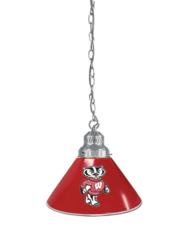Mini-luminaire suspendu 1 lumière NCAA, Bucky-Badger de Wisconsin, Chrome