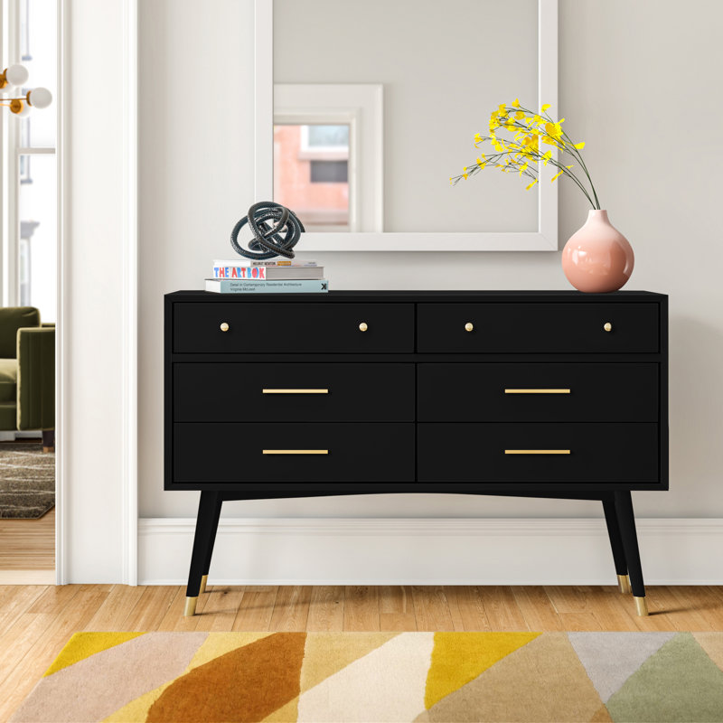 Commode double 6 tiroirs Samuel, Noir/laiton