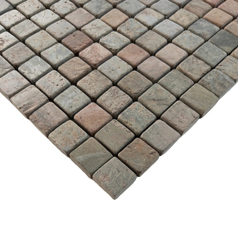 Rainbow Slate 1x1" Square Tumbled Mosaic Tile