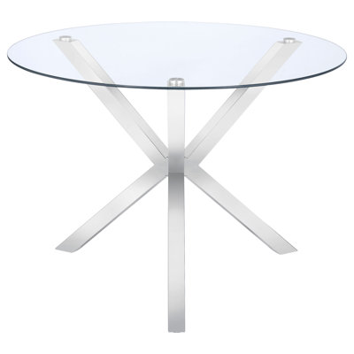Jayelle Round Dining Table with Glass Top in Clear and Chrome