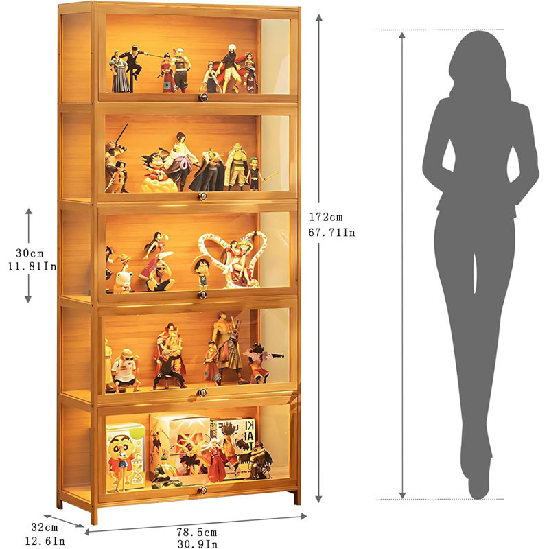 Curio Display Cabinet, 5-Tier Storage Shelves With Acrylic Glass Door, Collectibles Toy Organizers Rack & Display Shelf, Kids Bookshelf And Bookcase For Playroom, Bedroom