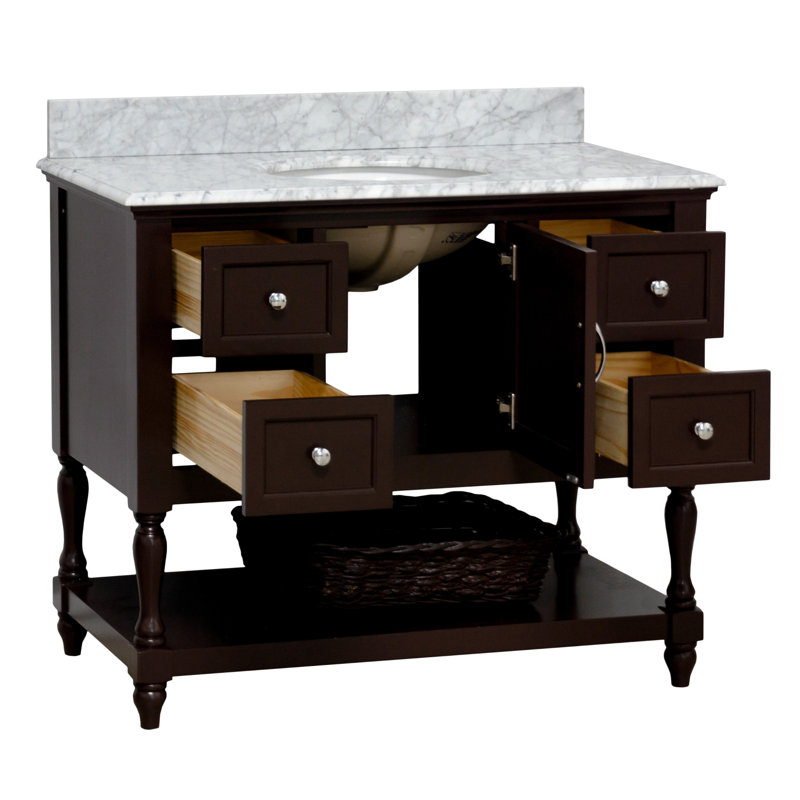 Ensemble de meuble-lavabo simple 42 po Hampton, Chocolat, Marbre de Carrare