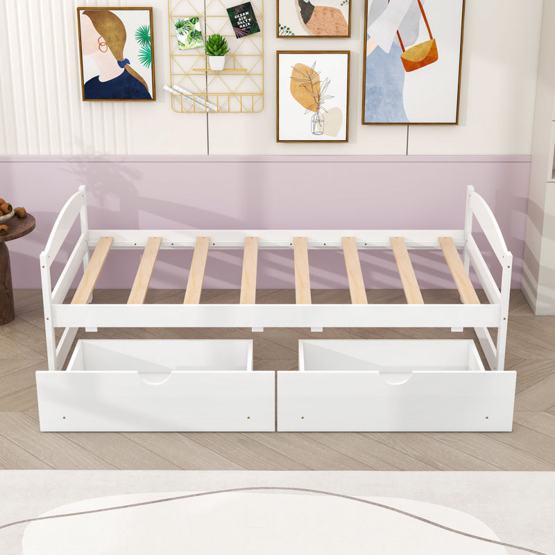 Yolanthe Twin Size Platform Bed with 2 Drawers, White