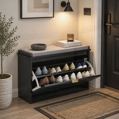 Armoire à chaussures élégante avec banc de rangement, siège confortable et tablette intérieure réglable pour une organisation efficace du vestibule