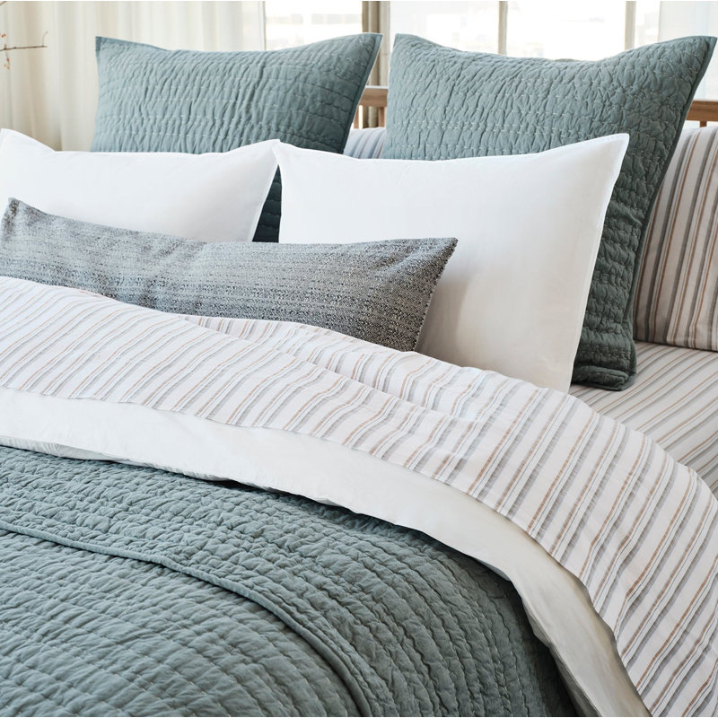 Organic Crinkled Percale Sheet Set, Queen Sheet Set with 2 Pillowcases, Surf Stripe