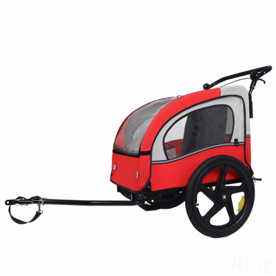 2-en-1 double 2 sièges avec harnais de sécurité à 5 points Remorque de vélo Poussette Jogger pour enfants Enfants pliable pliable avec roue avant pivotante, sac de rangement