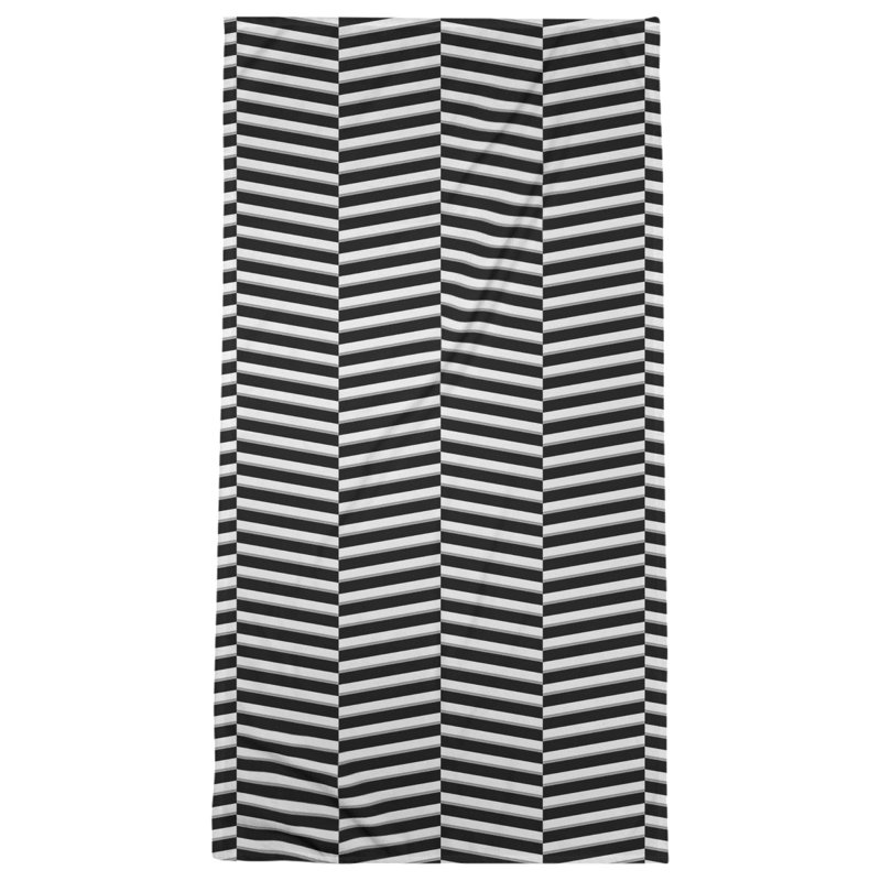 Serviette de bain à rayures fracturées, Noir / gris