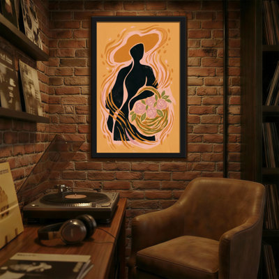 Plantes et fleurs silhouette femme tenant des roses avec des cheveux qui coule