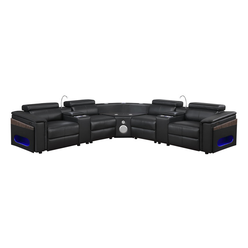 Canapé modulaire Nova avec 1 console (lampe de lecture), coin avec haut-parleur Bluetooth, armoire à vin à DEL et à levage - noir