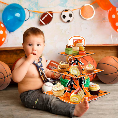 Présentoir à petits gâteaux de basketball, présentoir à 3 niveaux de décorations de fête de basketball