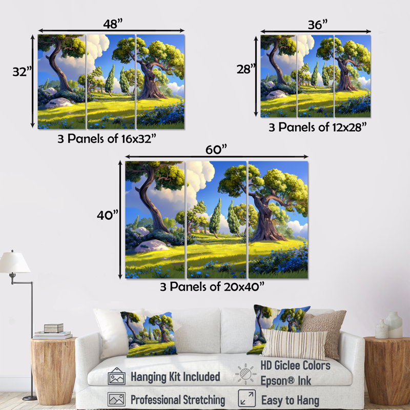 Ensemble d'art mural «The Swaying Cypress Pointillism X - Van Gogh», H 32 po x l 48 po, Toile tendue, Ne s’applique pas