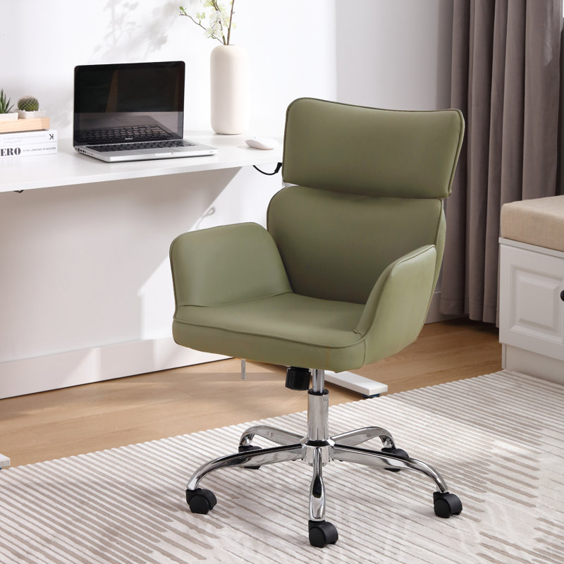 Chaise de travail pivotante en similicuir Caylin, Vert
