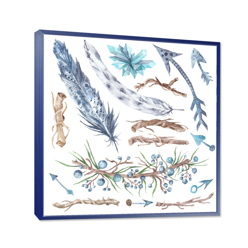 Forêt tribale - Impression sur toile, Encadrement bleu, H 30 po x l 30 po x P 1 po
