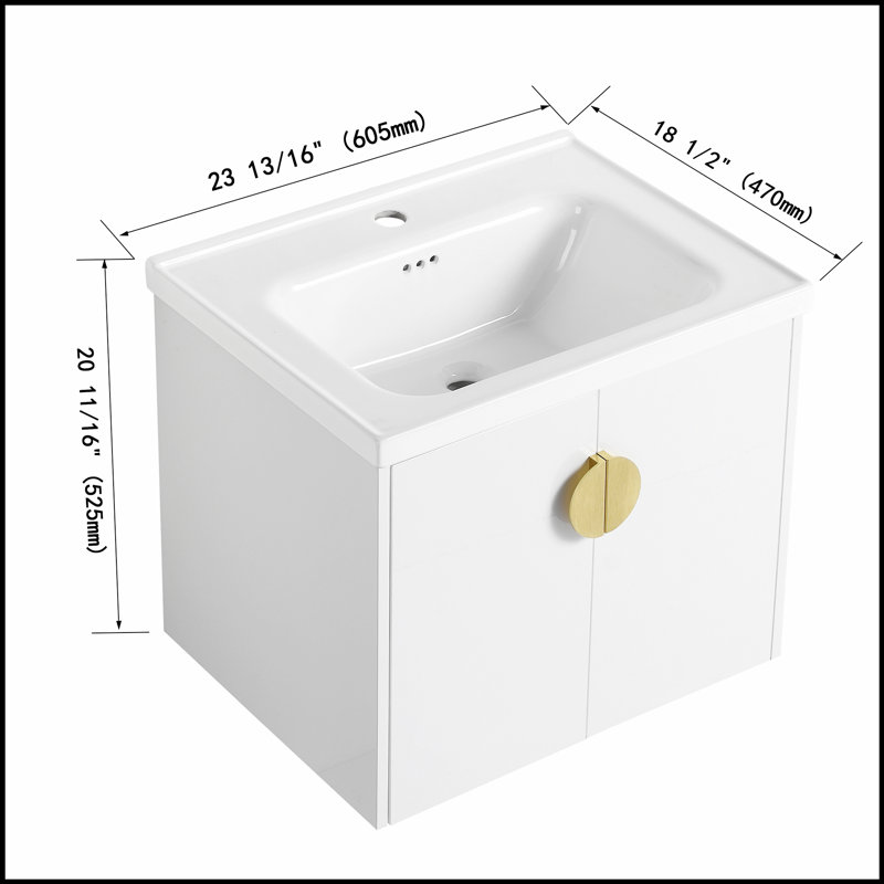 Meuble-lavabo à fermeture en douceur de 60 pouces avec lavabo et petites tablettes de rangement, parfait pour les salles de bain compactes et le design moderne.
