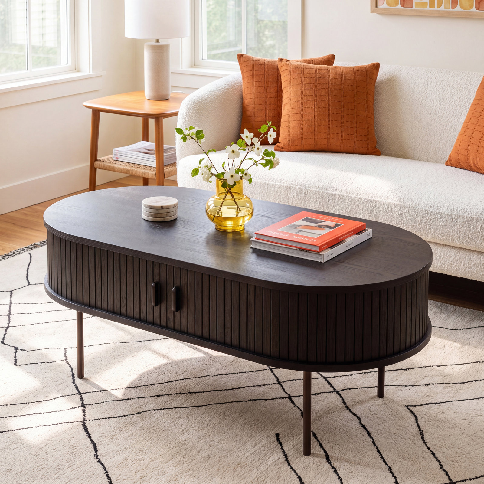 Iris 47" Oak Coffee Table, Black Oak