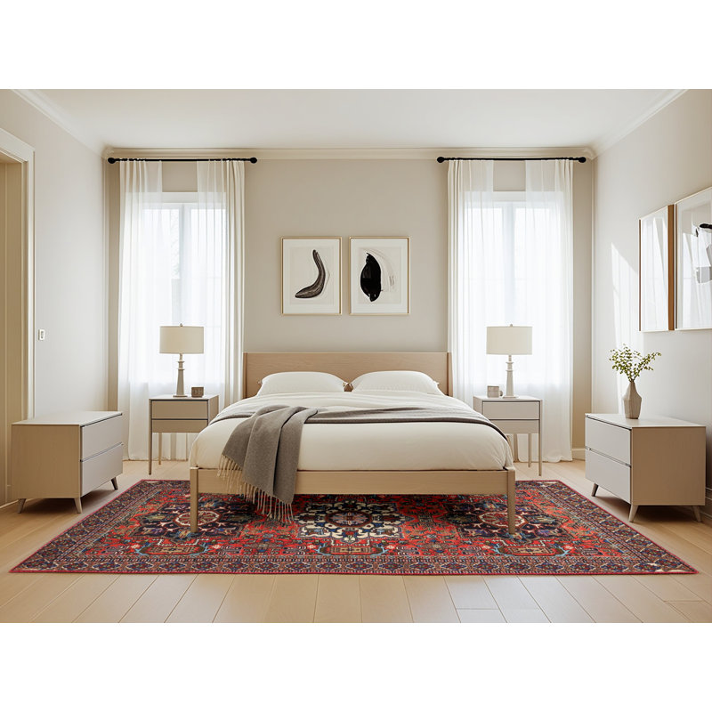 Tapis traditionnel rouge / noir Bernartice, Rectangle 5 pi x 8 pi