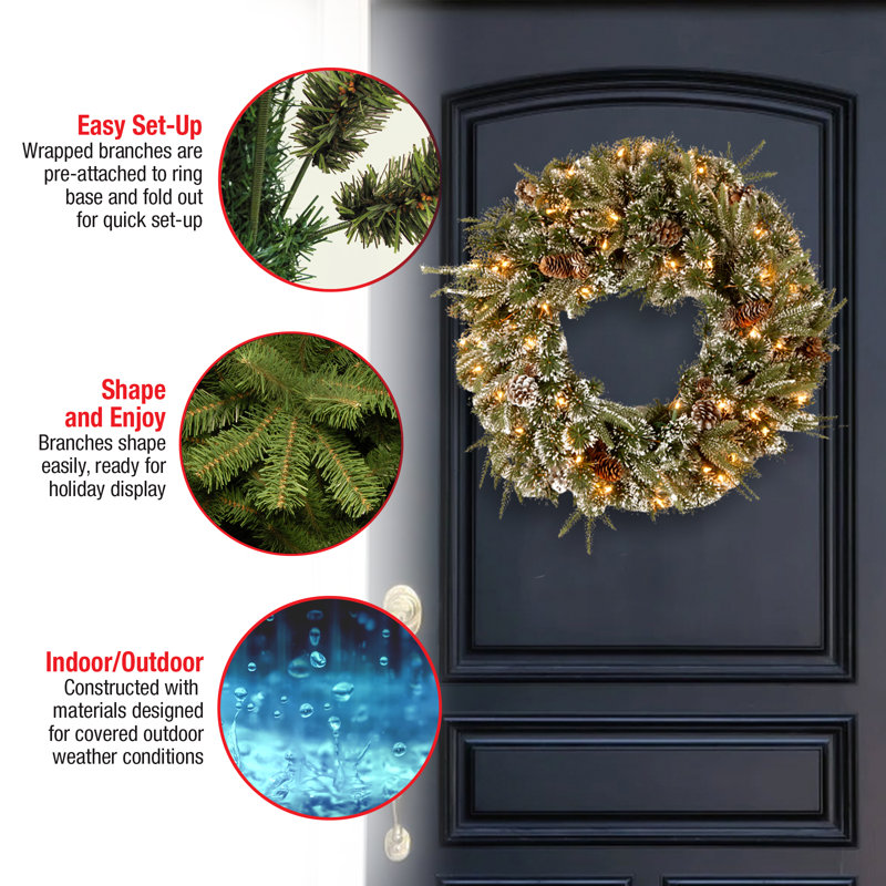 24" Snow-Dusted Pine Cone Lighted Christmas Wreath