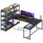 63'' Reversible Computer Desk With LED Power Outlet And Storage Shelves-108993917