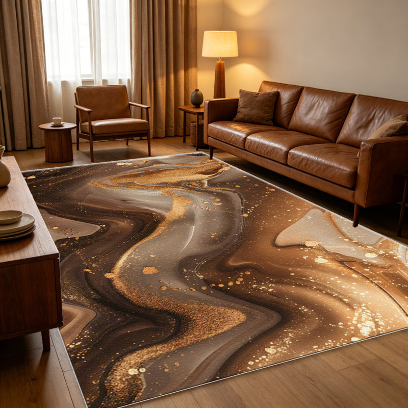 Brown Gold Marble carpet-easy to clean, machine-washable, soft and comfortable; suitable for door mats, kitchens, living rooms, bedrooms, corridors, and laundry areas. Easy to clean, durable carpet for home decoration.