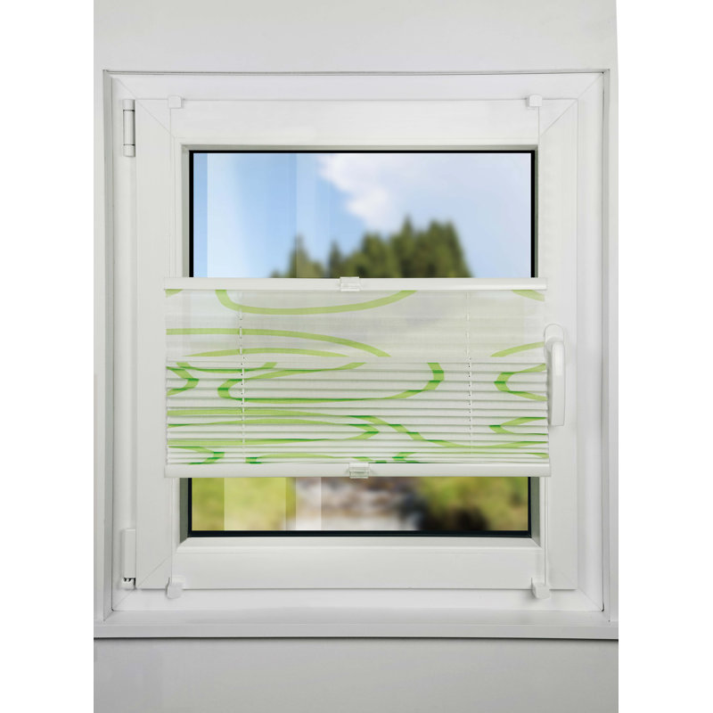 Life Klemmfix Room Darkening Pleated Blind, 130 cm L x 80 cm W, White/Green