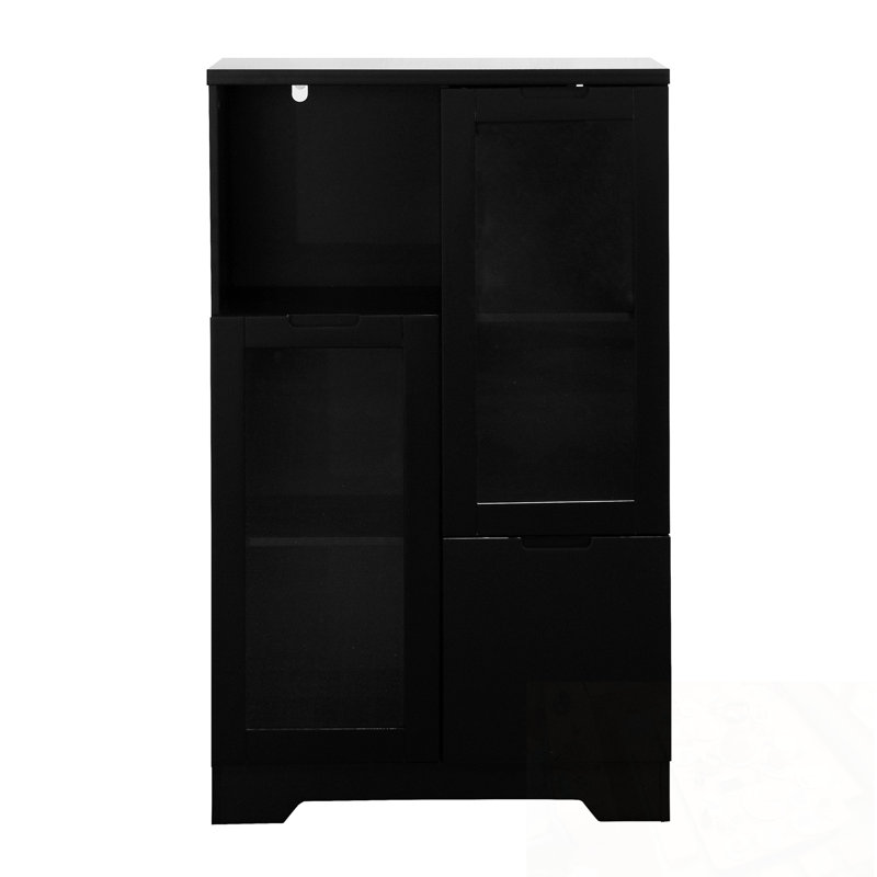 Wood Arria with glass door and open storage, Black