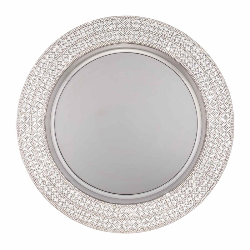 Plat de service rond en acier inoxydable avec strass Sparkles Home Madison Avenue 13 po, Argent argent